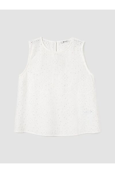 LC Waikiki Soulife Ecru Crew Neck Embroidered Blouse