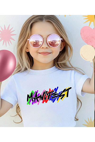 ASELİNDA Manifest Text Printed Girls' T-Shirt - 100% Cotton Crew Neck Childre...