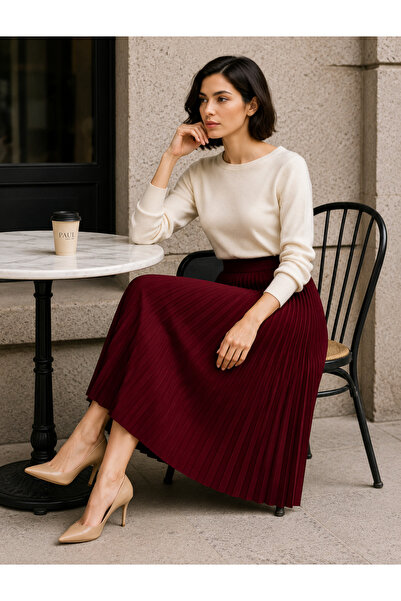 ERTAŞ TREND STORE تنورة نسائية متوسطة الطول من قماش الساتان بطول 90 سم بتصميم...