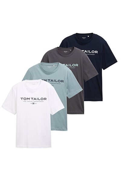 Tom Tailor Herren T-Shirt, 4er-Pack - T-Shirt mit Aufdruck, Rundhals, Regular...
