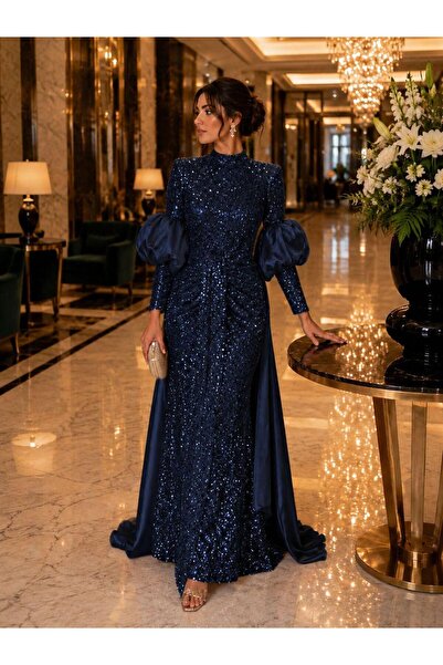 Lacrima Long Sleeve Stone Embellished Evening Dress - 2046