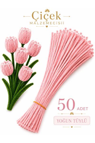 KLC Çiçek Malzemecisii 50 Adet Pudra Şönil Tel | Çiçek Yapımına Uygun | 30 CM...