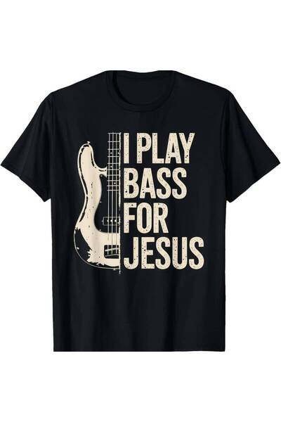 LİNA06 تي شيرت رجالي بتصميم جيتار مسيحي وطبعة I Play Jesus - هدية موسيقية ناع...