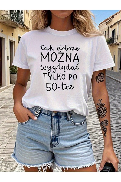 STITCHLY تي شيرت نسائي كاجوال بأكمام قصيرة وياقة دائرية من Polish Age Confide...