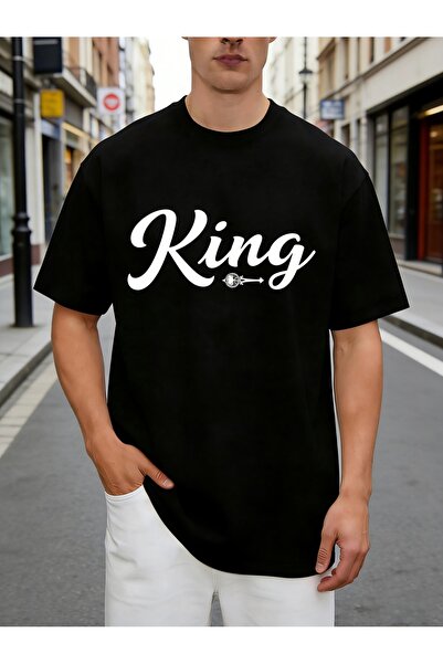 NOURAM تي شيرت رجالي من King Pattern برقبة دائرية وتصميم سهمي على شكل تاج، تص...