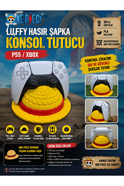 FigurBende Luffy Hasır Şapka Oyun Konsolu Tutucu – PS5 / Xbox Kontrolcü Stand...