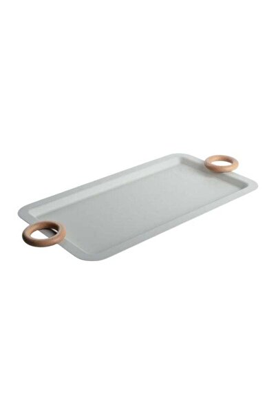 Trust Iron Rectangular Serving Tray With Wooden Handle White 41cm