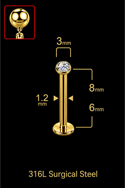 ömay takı Yarım Küre Taş 316L Cerrahi Çelik Labret Piercing