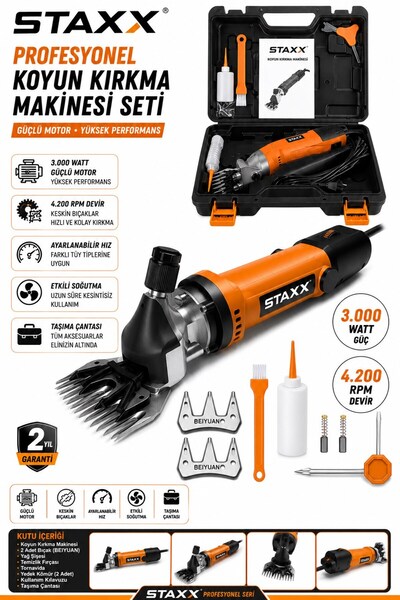 STAXX POWER 3000W Profesyonel Koyun Kırkma Makinesi 4200 RPM Elektrikli Kırpm...