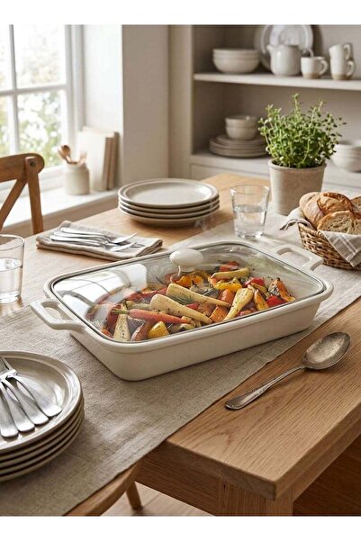 Trust Dove Porcelain Rectangular Baking Dish with Glass Lid White 18 inch