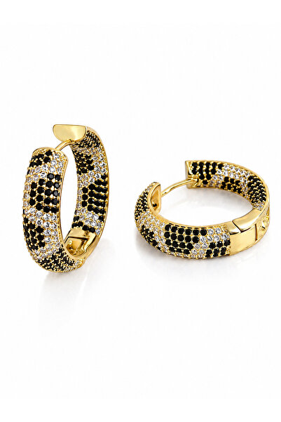 Sense of Atelier Raven Leopard Stone Hoop Earrings-Gold