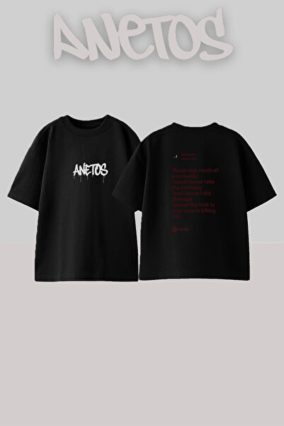 Anetos تي شيرت أسود كبير الحجم مطبوع بتصميم Runaway Kanye West للجنسين