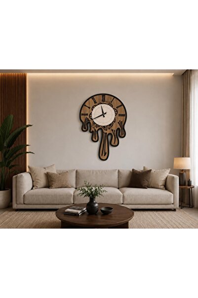 NATURA WOOD Dekoratif Eriyen Tasarım Duvar Saati | Çok Katmanlı MDF | 69 x 46...