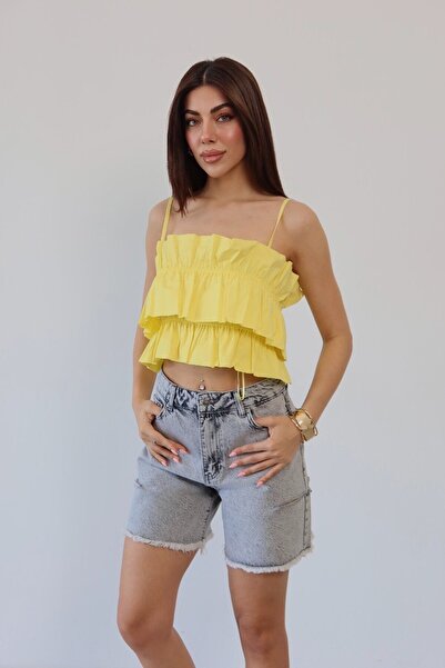 Eda Başak Atelier Women's Jean Shorts with Side Cut-Out Detail and Tassels