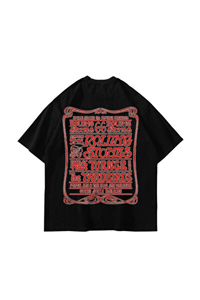 Sekizbiraltı Rolling Stones 1966 Vintage Concert Printed Black Oversize Tshirt