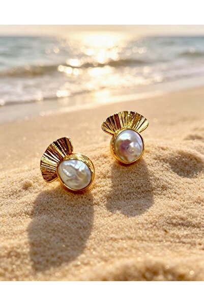 ayoljewelry Pearl Patterned Gold Steel Earrings