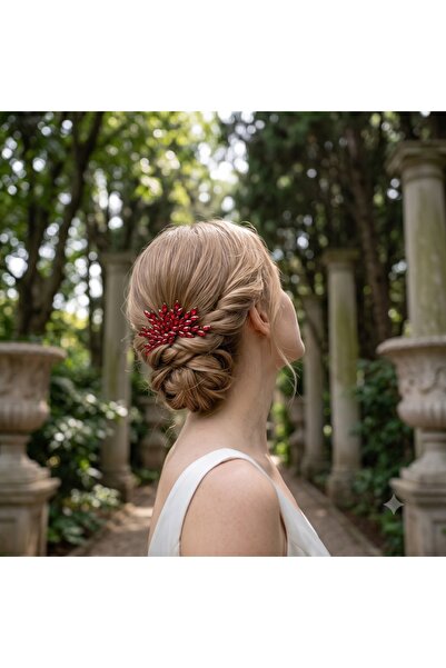 gelinmz Red Crystal Leaf Design Bridal Hair Comb – Handmade Hair Accessory