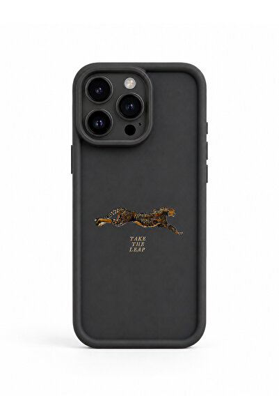 iPhone 14 Pro Max Uyumlu Gri Leopar Baskılı Silikon Telefon Kılıfı Kamera Korumalı Tasarım