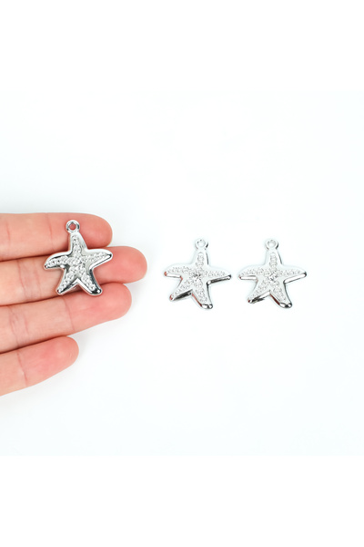 yfhobi 1 Adet - 28 mm Deniz Yıldızı Desenli Taşlı Uç, Charm Uç, Rodyum Kaplam...
