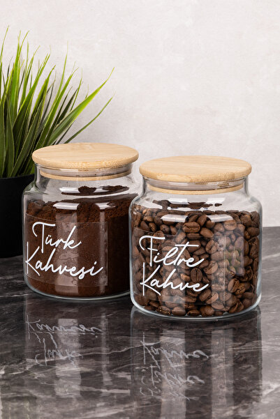 Dolkin Home 2-Piece 500 ml Coffee Set Jar with Bamboo Lid Turkish Coffee Filt...