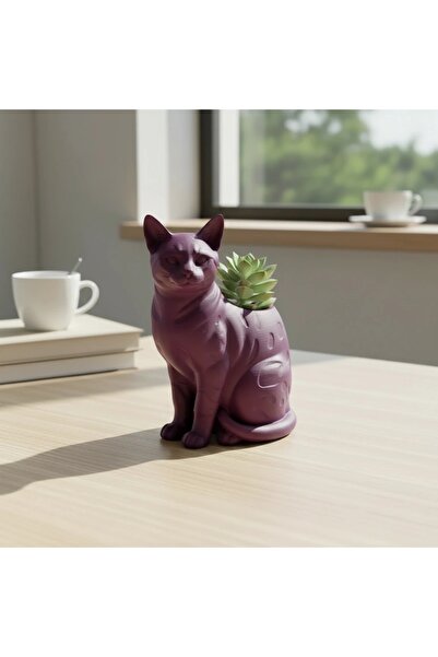 OEM Mini Ghiveci Decorativ Forma Pisica Bengal Imprimat 3D - Purple red compo...