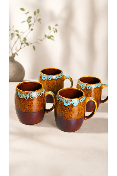 EvaniLife Amber Series 4-Piece Coffee & Tea Cup Set Special Handmade Porcelai...