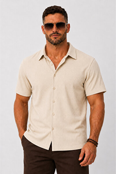 MARKATEM Feeling Men's Modern Fit Rib Textured Summer Shirtcomfort Series