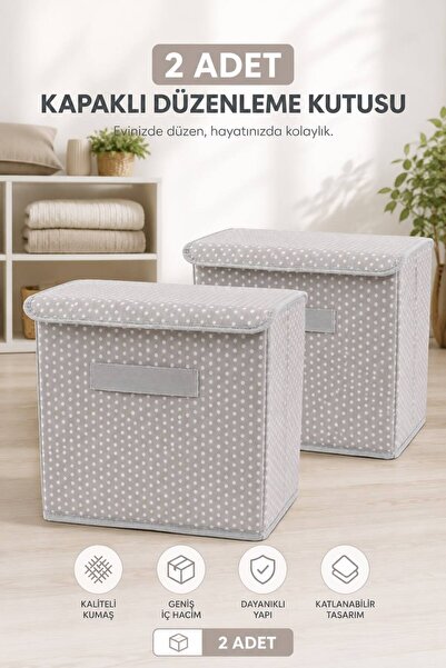 BEST CONCEPT 2 Adet - Gri Puantiyeli Dolap İçi Çamaşır Oyuncak Düzenleyici Ka...
