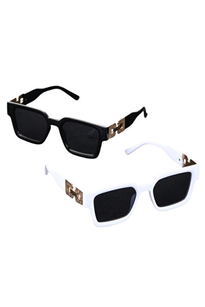 OEM Set 2 perechi de ochelari de soare, Albi si negrii, cu detalii aurii