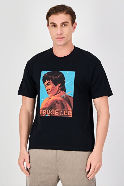 Bruce Lee Club Men Crew Neck Short Sleeve Graphic Print T-Shirt, Black
