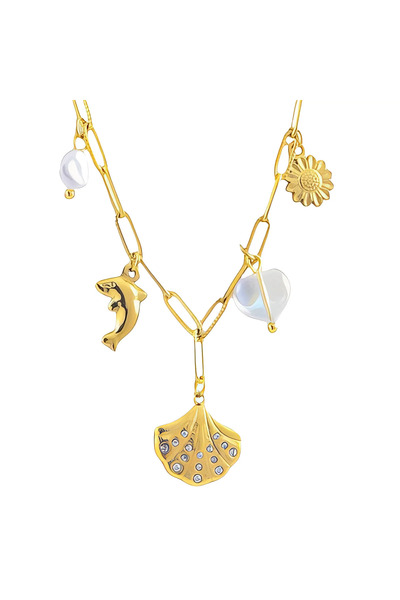 OEM Colier Shell Cross Charms auriu, din oțel inoxidabil, cu sea Collection ș...