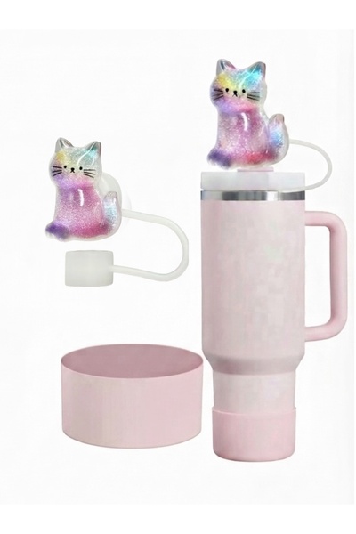 Yenigeldi Stenley Quencher Compatible Glittery Cat Figure Straw Stopper and S...