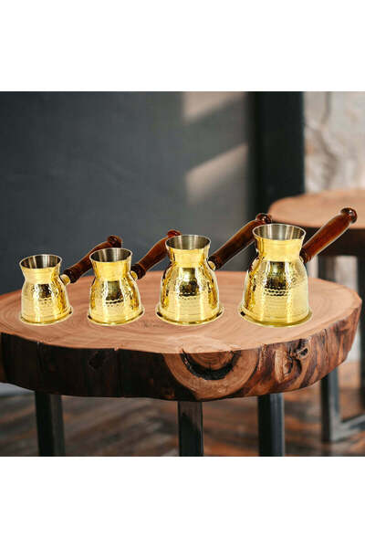 Al Athar Arts Turkish Coffee Maker Brass With Hammer Work(H:4.5''W:4''Capacit...