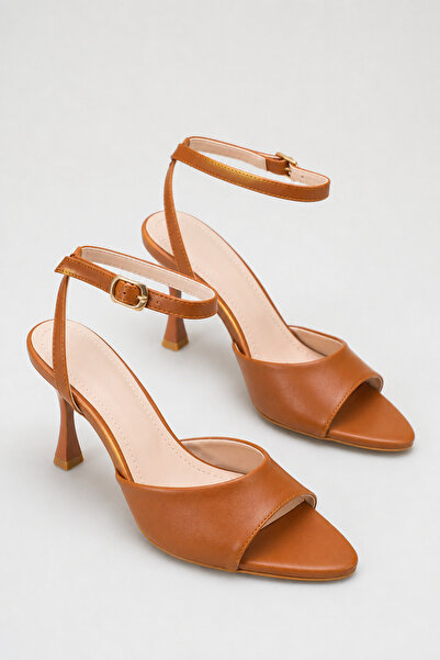 Ayakkabı Delisiyim Tan Women's Pointed Toe Heeled Shoes Ankle Strap Thin Heel...
