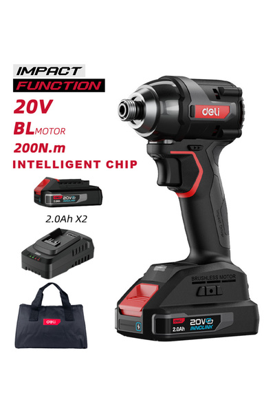 Deli παλμικό κατσαβίδι μπαταρίας DE-QZ20-1D2, Brushless, 20V, 2x 2Ah, 200N.m