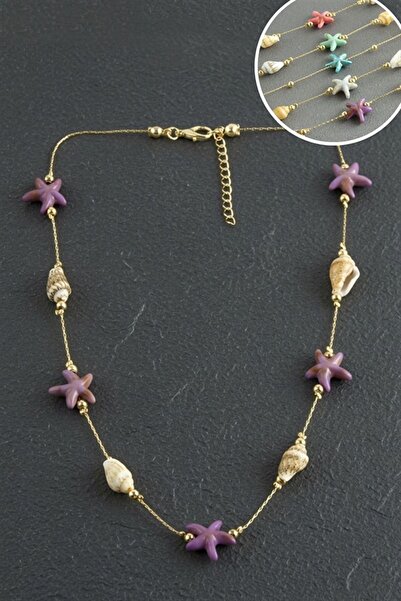 Generic Brand Starfish Seashell Natural Stone Necklace - Purple
