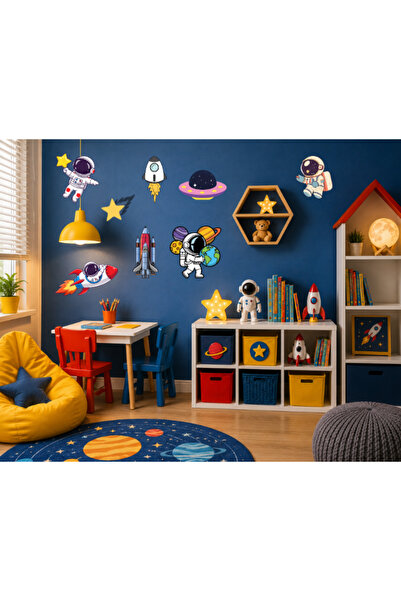 cyatelier Uzay Duvar Sticker Seti | Astronot Roket Gezegen Sticker | Kendinde...