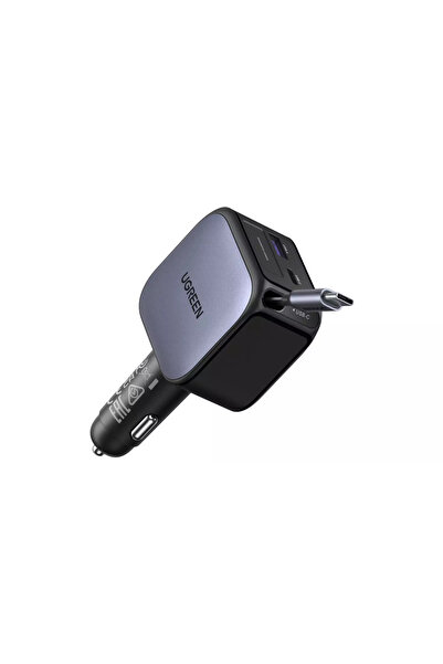 Ugreen Зарядно за кола 90W, 1xUSB-C, 1xUSB-A, с вграден USB-C кабел, Черен