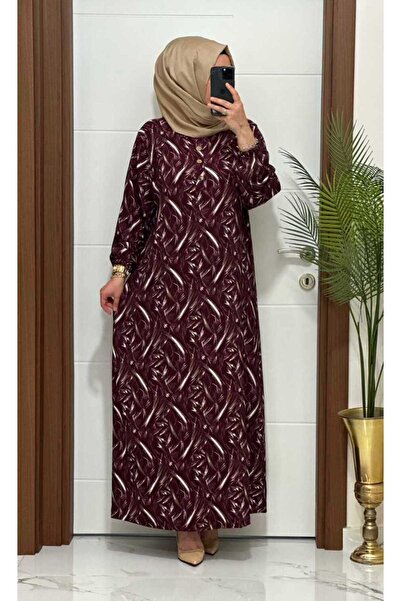 MODA ALMİRA 6235 K100 BORDO ÖNÜ DÜĞMELİ BATTAL BEDEN BÜRÜMCÜK ELBİSE