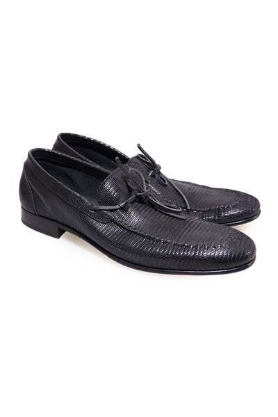 FRANCO CALVANI Black Color Laceless Genuine Leather Men's Shoes