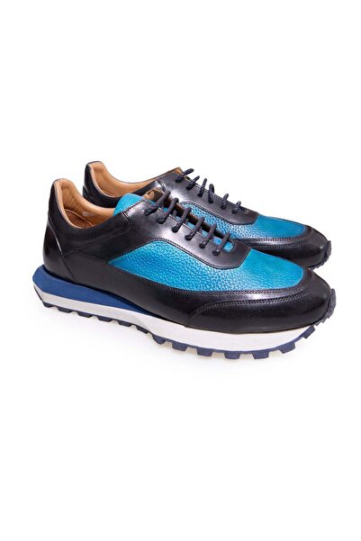 FRANCO CALVANI Blue Color Lace-Up Genuine Leather Men's Shoes