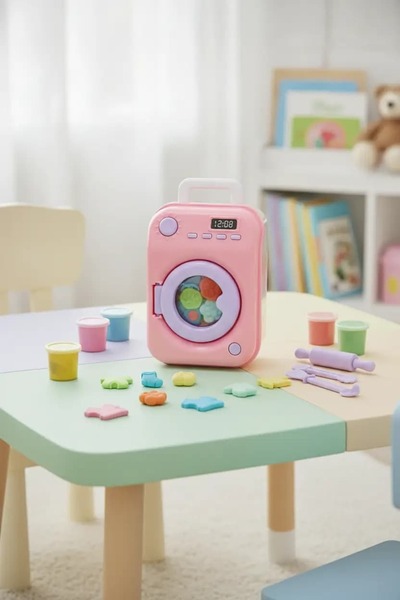 Miniso Lisanslı Pembe Çamaşır Makinesi Oyun Hamuru Seti
