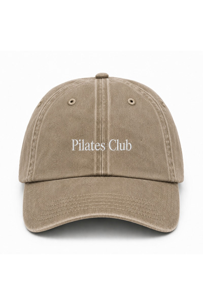 WeavedCo Pilates Club White Embroidered Hat, Pilates Club Vintage Washed Base...