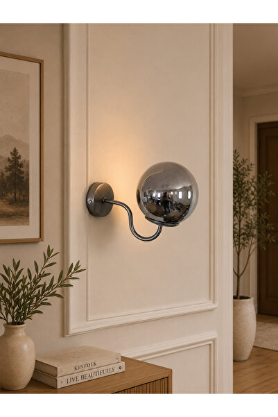 Ömür Avize Öykü Gray Case Globe Glass Wall Lamp