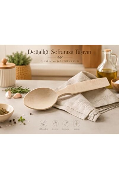 Yıldızan Adn Shop Handmade Wooden Tablespoon, Natural Beech Wood, Chemical-Fr...
