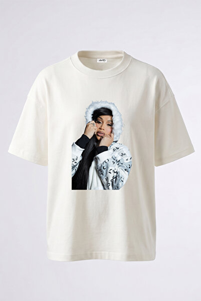 Anetos Cardi B_20 Design Printed Unisex Oversize Fit White Tshirt