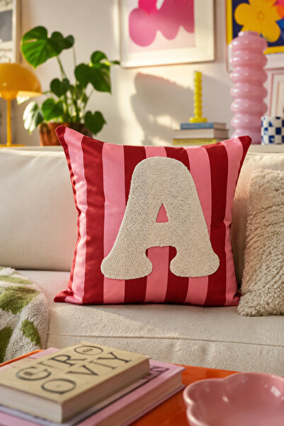 Pilloveland Punch Embroidered Throw Pillow Cover - 43*43 cm - Pink Letter - P...