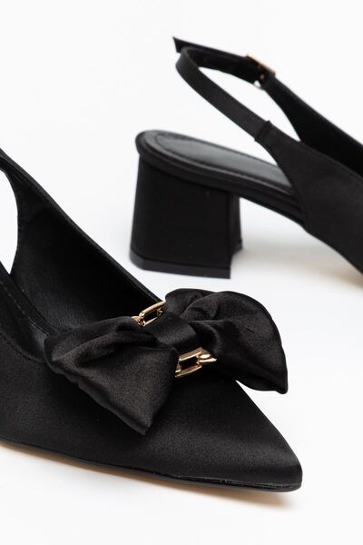 Moda Eleysa Ellie Women's Black Satin Buckle Casual Classic Heeled Shoes