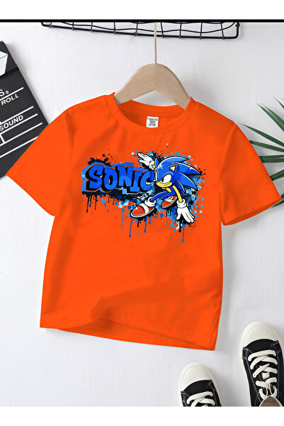 MAGORS تيشيرت للأطفال من SONIC THE HEDGEHOG بطبعة الموسم الجديد وياقة دائرية ...