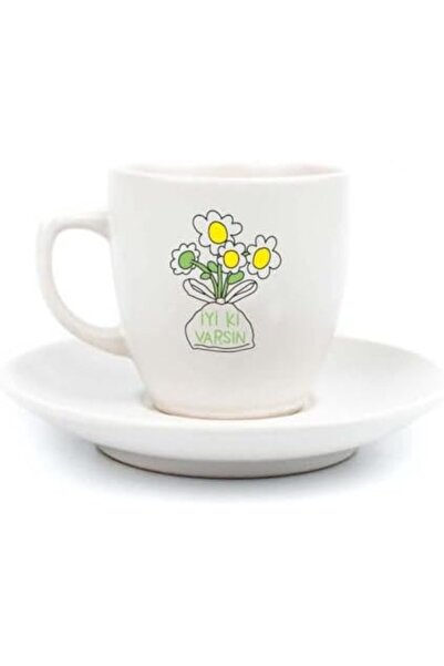 Yıldızan Msa Shop May You Be Well Daisy Bouquet Cream Turkish Coffee Cup - Fa...